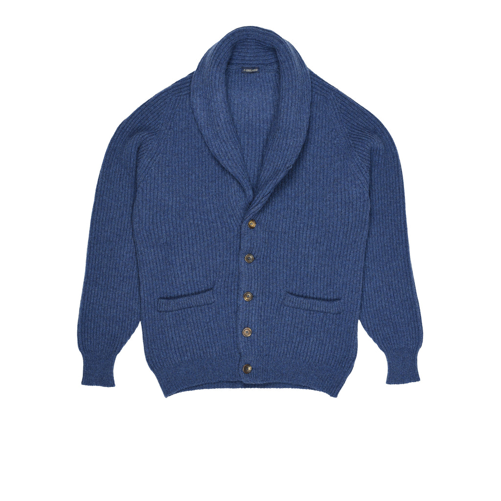 Blue shawl collar on sale cardigan