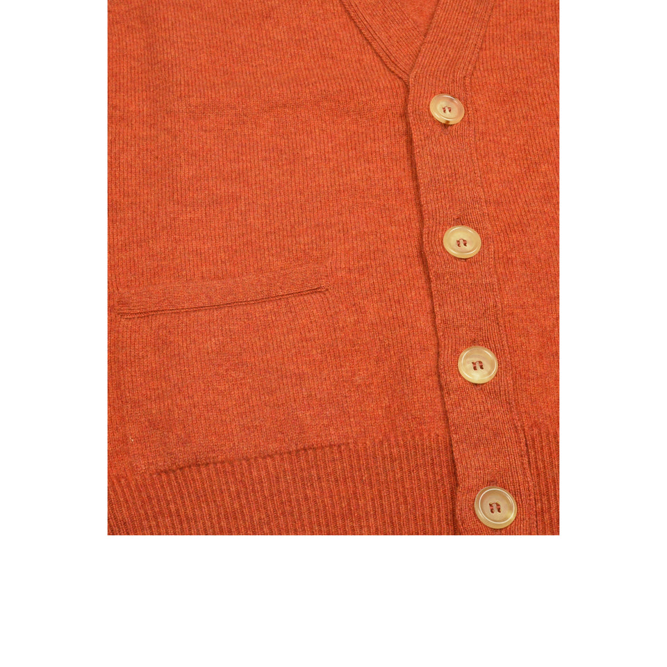 Lambswool short sleeveless cardigan - ember orange_pocket