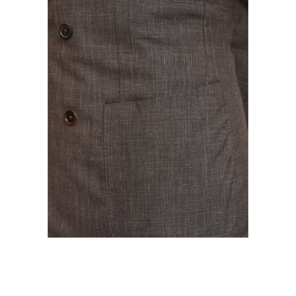 Amidé Hadelin | MTO | Orange Label Loro Piana wool/silk/linen double breasted jacket - dark brown_pocket