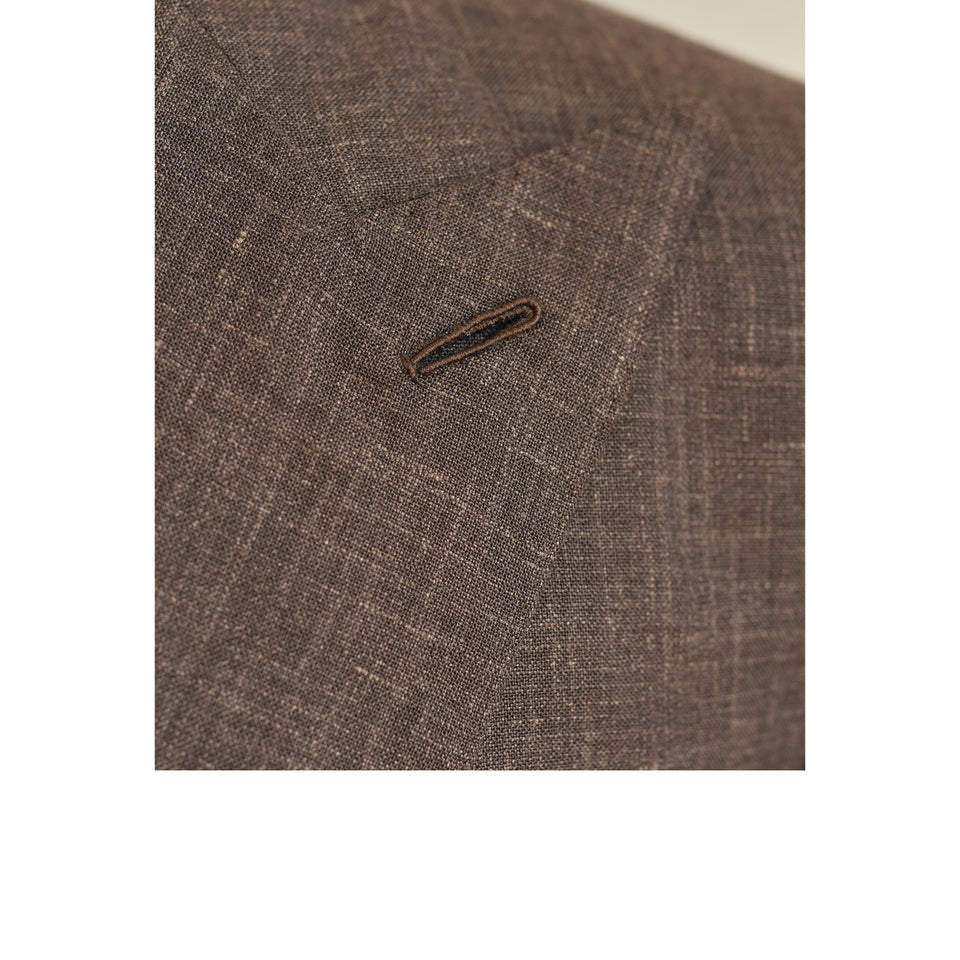 Amidé Hadelin | MTO | Orange Label Loro Piana wool/silk/linen double breasted jacket - dark brown_milanese buttonhole