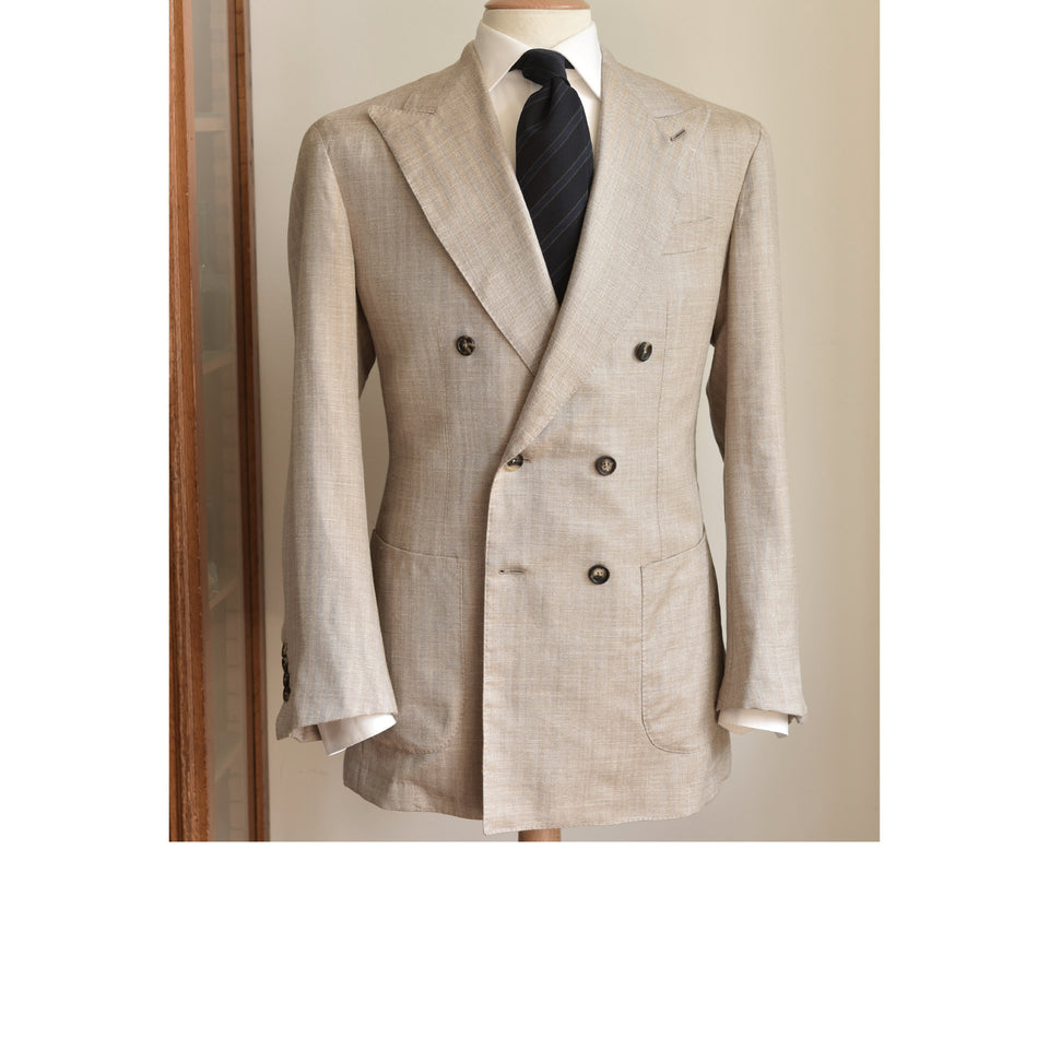 Amidé Hadelin | MTO | Orange Label Loro Piana wool/silk/linen double breasted jacket - beige_full
