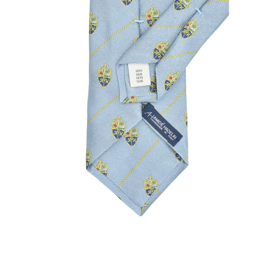 Amidé Hadelin | Amidé Hadelin crested silk tie, Handmade in Italy - light blue_back