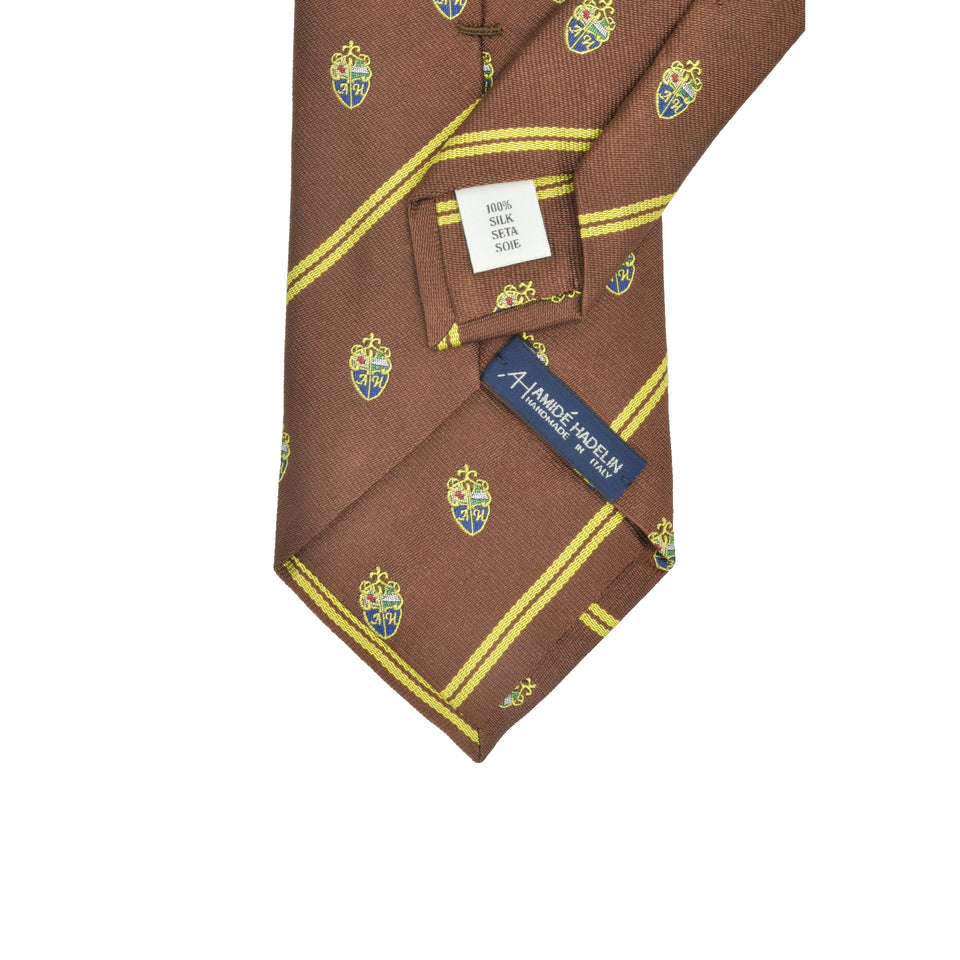 Amidé Hadelin | Amidé Hadelin crested silk tie, Handmade in Italy - brown_back