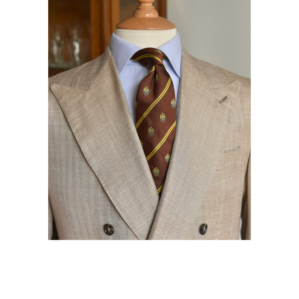 Amidé Hadelin | Amidé Hadelin crested silk tie, Handmade in Italy - brown_styled