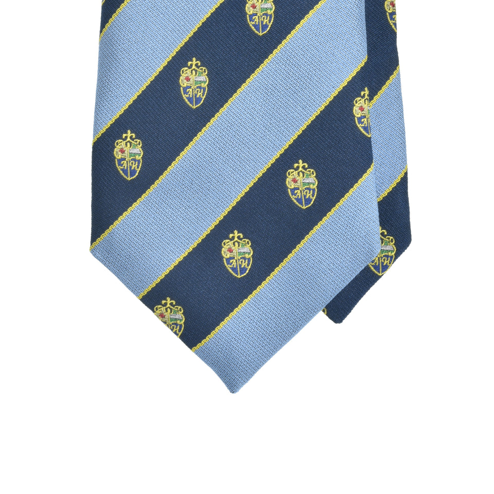 Amidé Hadelin | Amidé Hadelin crested silk tie, Handmade in Italy - light blue/navy_tip