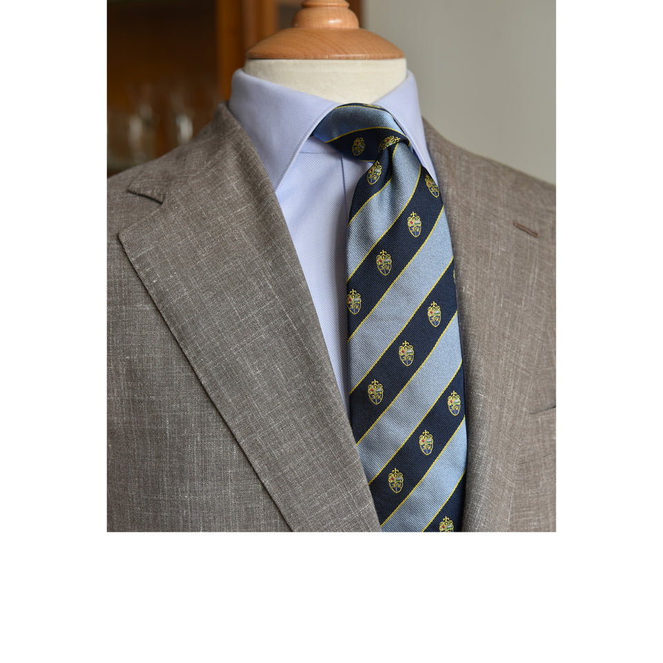 Amidé Hadelin | Amidé Hadelin crested silk tie, Handmade in Italy - light blue/navy_styled