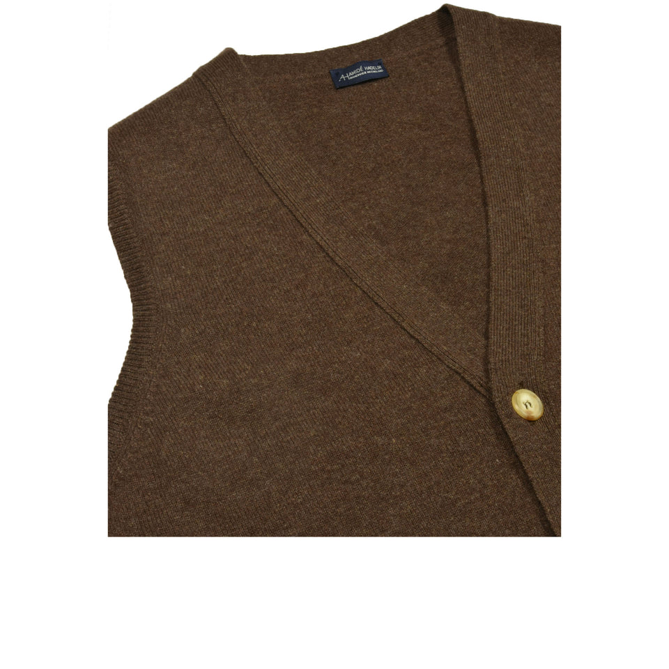 Lambswool short sleeveless cardigan - mocha_neck