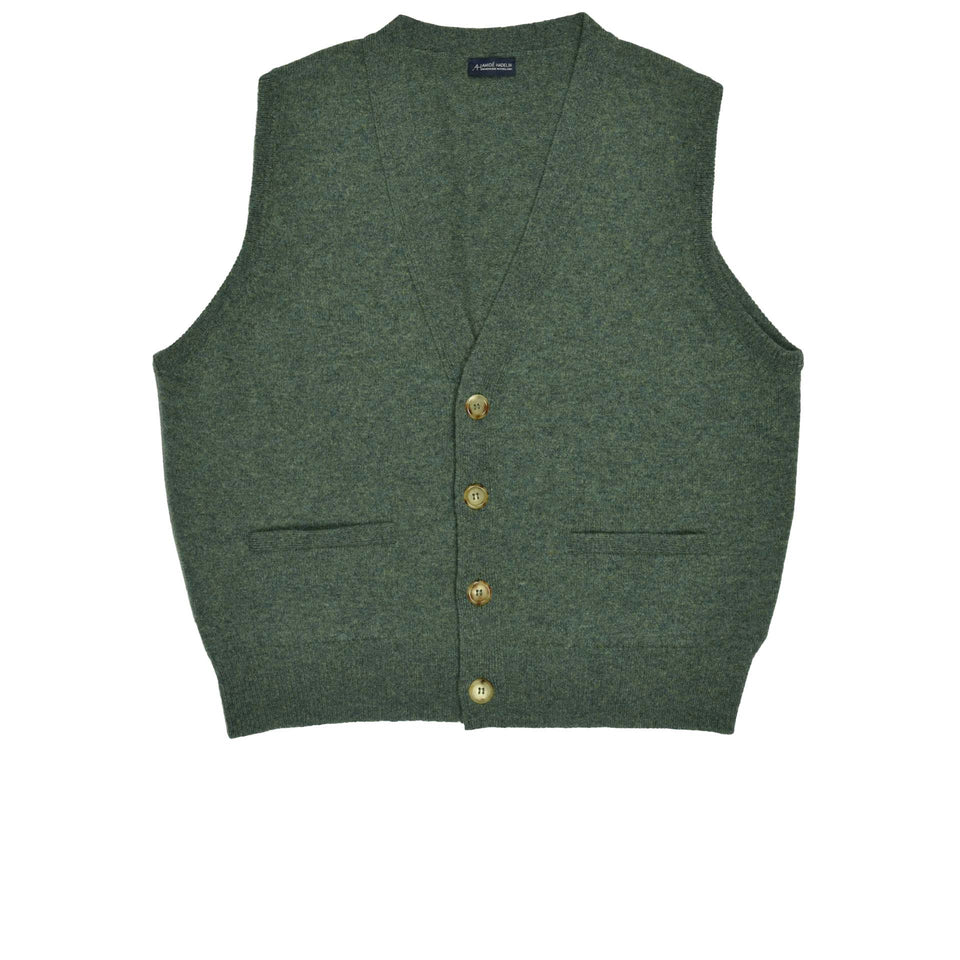 Lambswool short sleeveless cardigan - blue-green_full