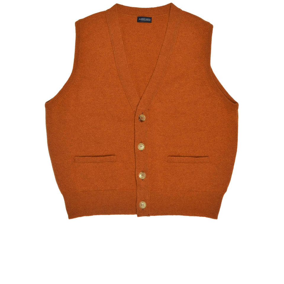 Lambswool short sleeveless cardigan - rusty orange_full