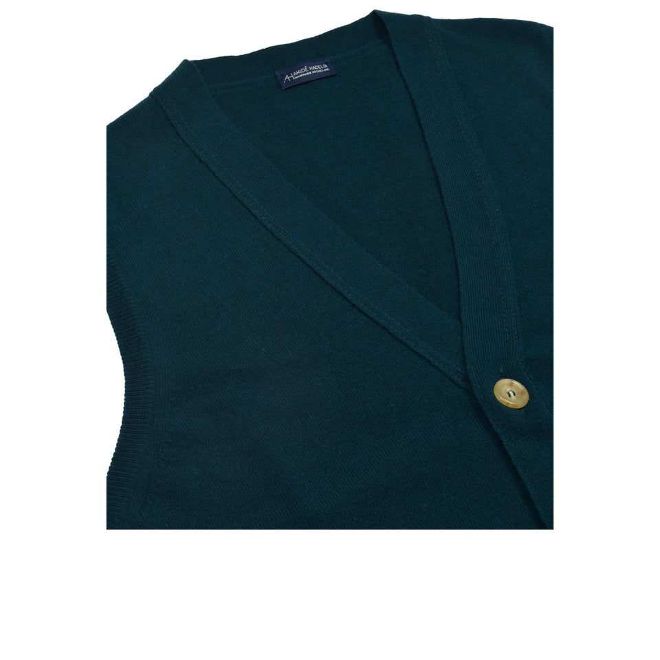 Super Geelong sleeveless cardigan - spruce green_neck