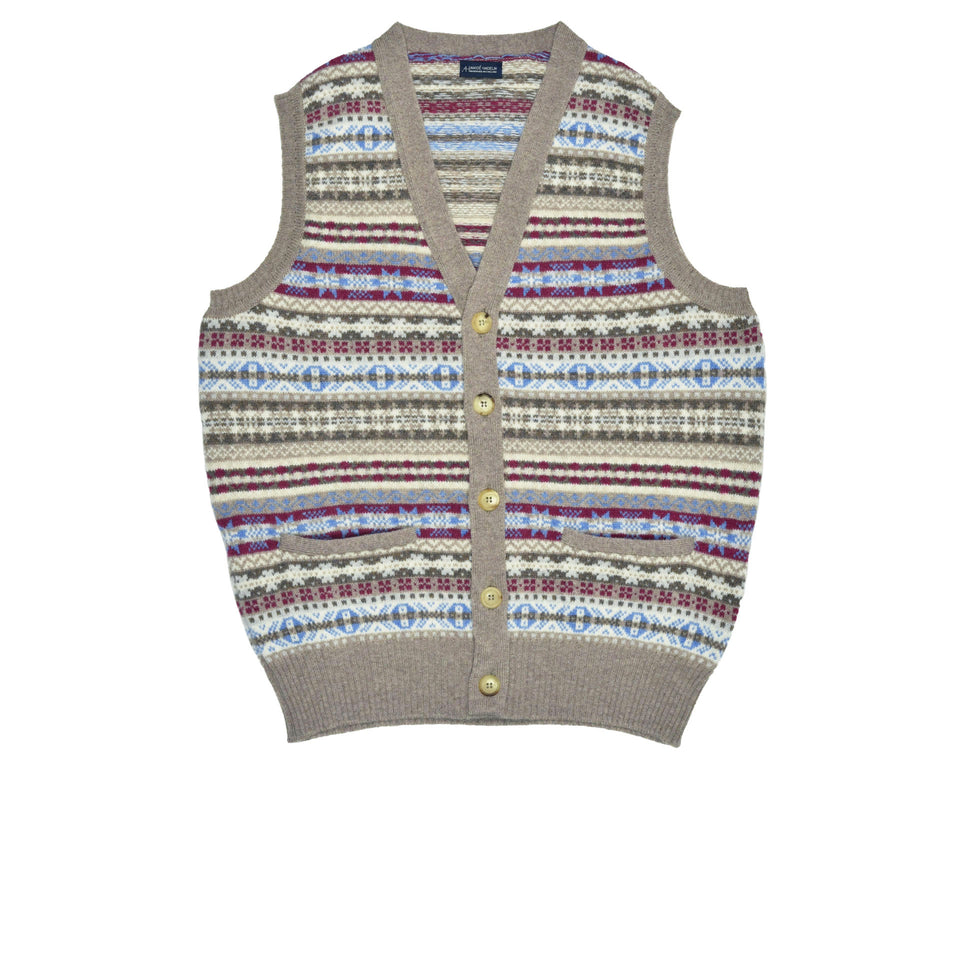 Fair Isle lambswool sleeveless cardigan - mushroom beige_full