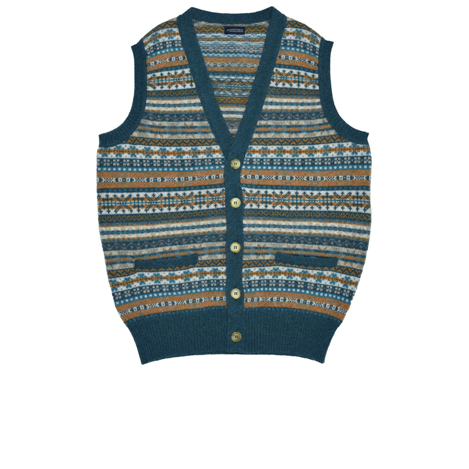 Fair Isle lambswool sleeveless cardigan - sea blue_full