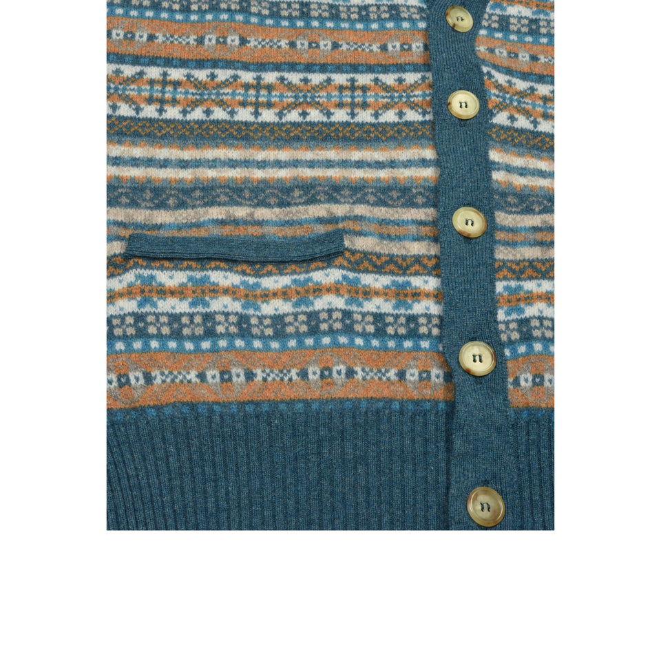 Fair Isle lambswool sleeveless cardigan - sea blue_buttons