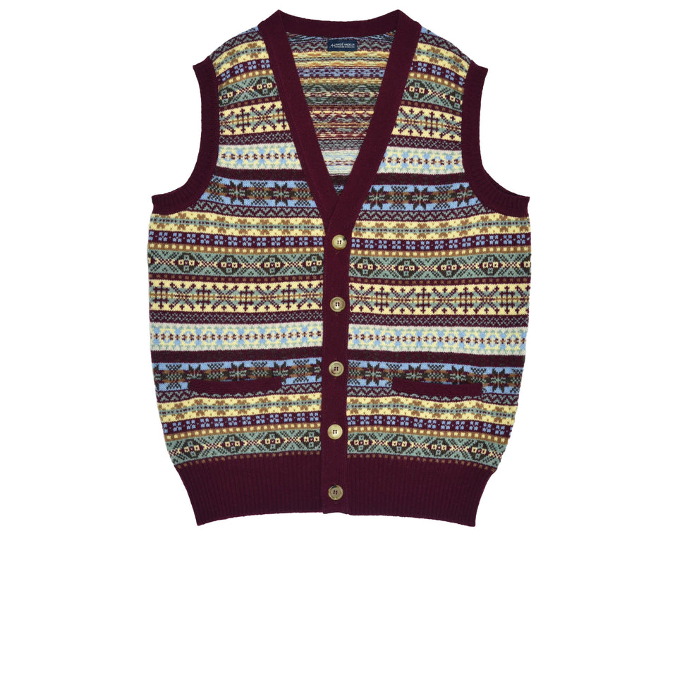 Fair Isle lambswool sleeveless cardigan - burgundy_full