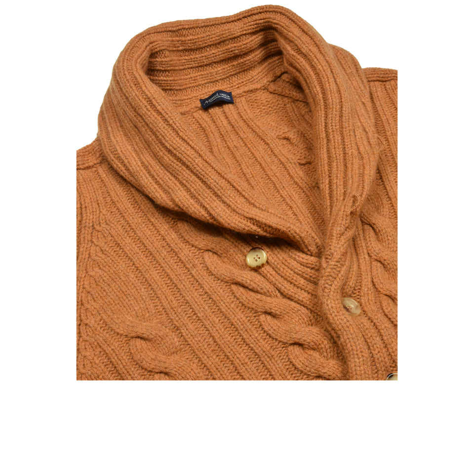 Amidé Hadelin | Lambswool cable knit shawl collar cardigan - tan_shawl