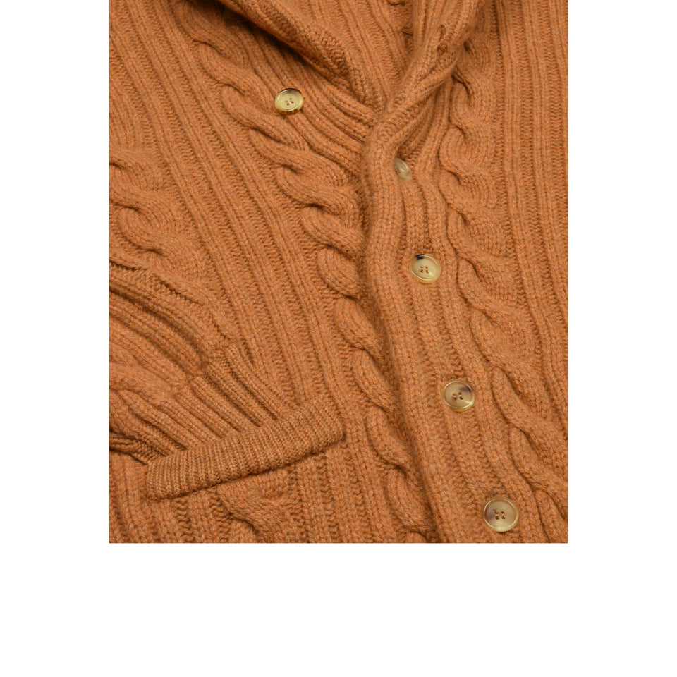 Amidé Hadelin | Lambswool cable knit shawl collar cardigan - tan_buttons