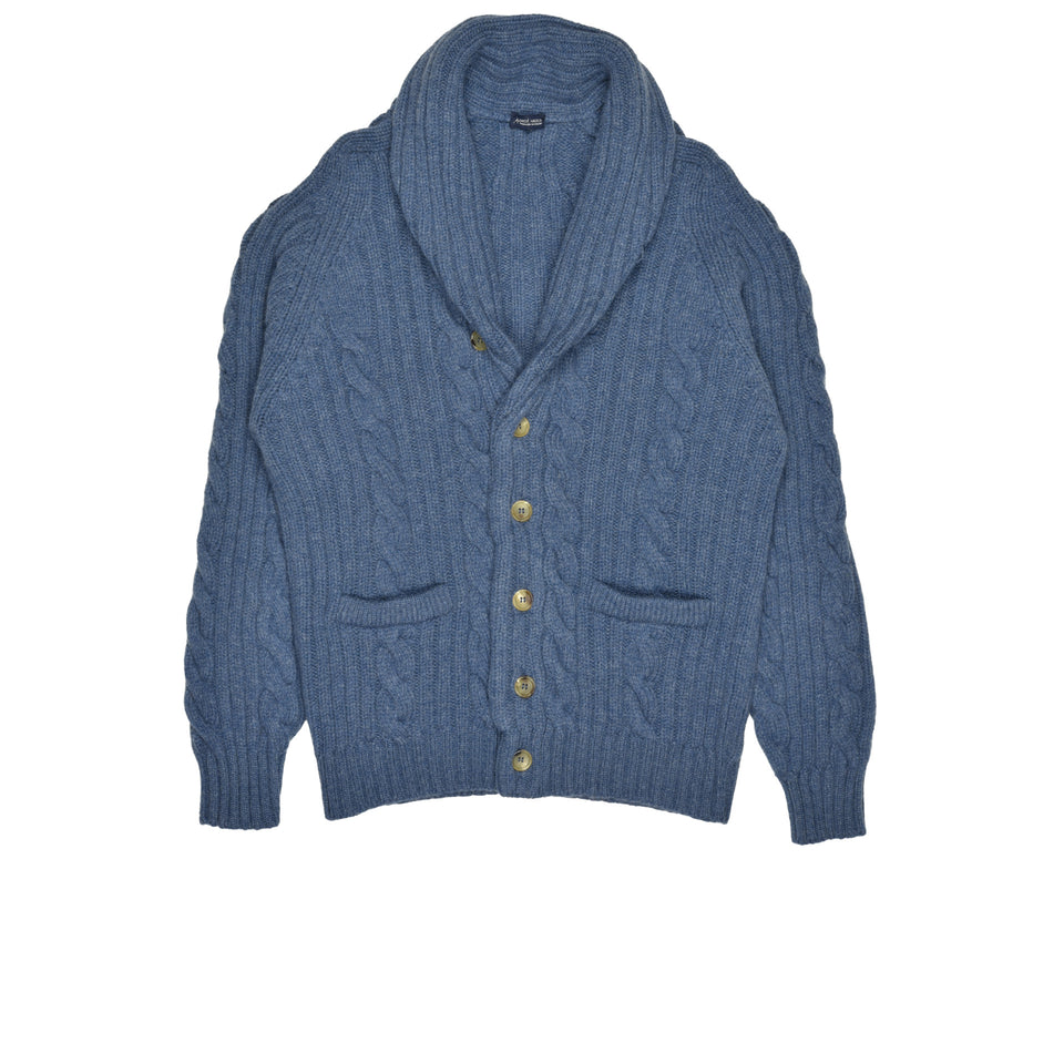 Amidé Hadelin | Lambswool cable knit shawl collar cardigan - blue_full