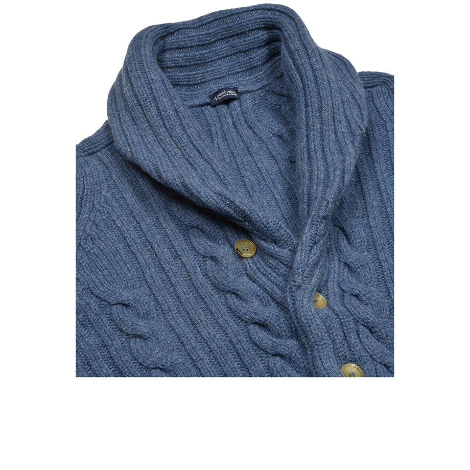 Amidé Hadelin | Lambswool cable knit shawl collar cardigan - blue_shawl