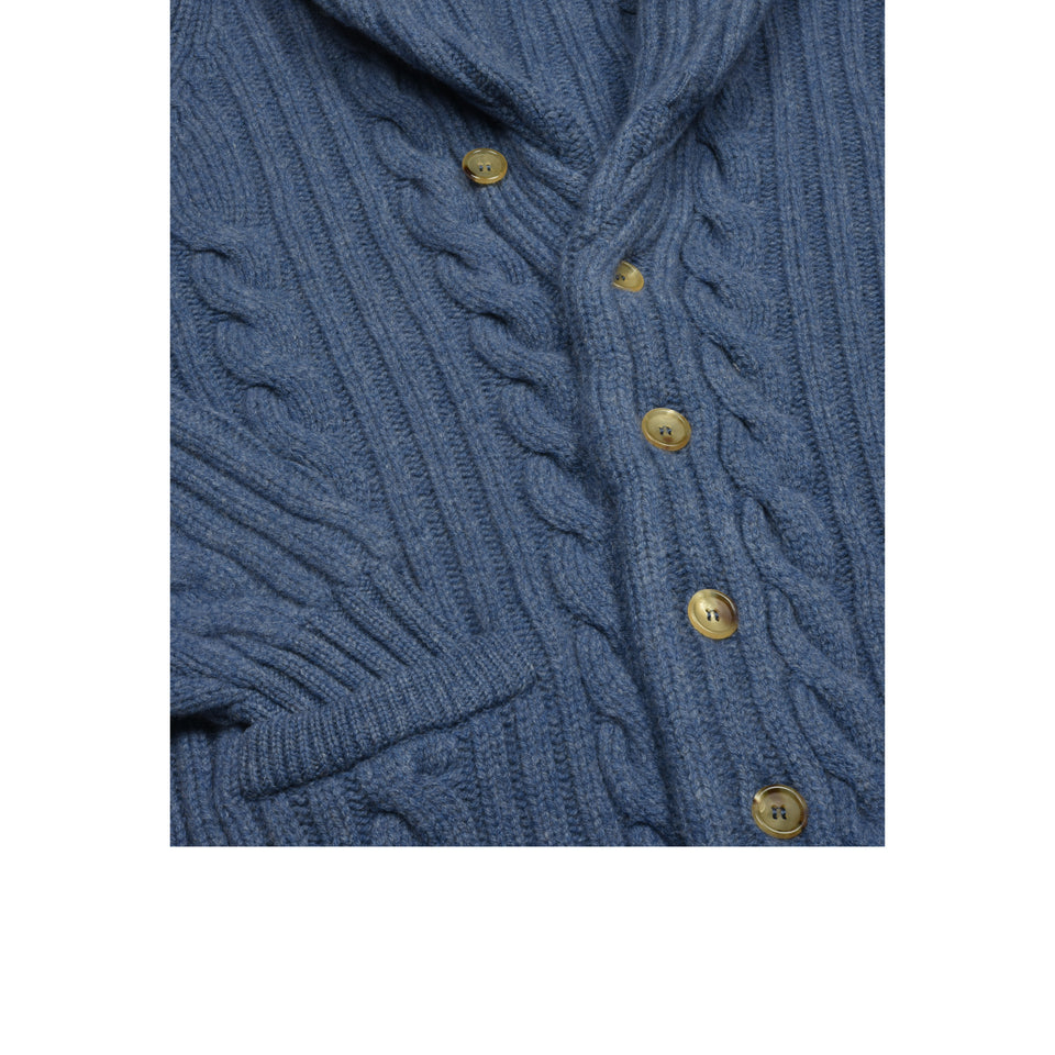 Amidé Hadelin | Lambswool cable knit shawl collar cardigan - blue_buttons