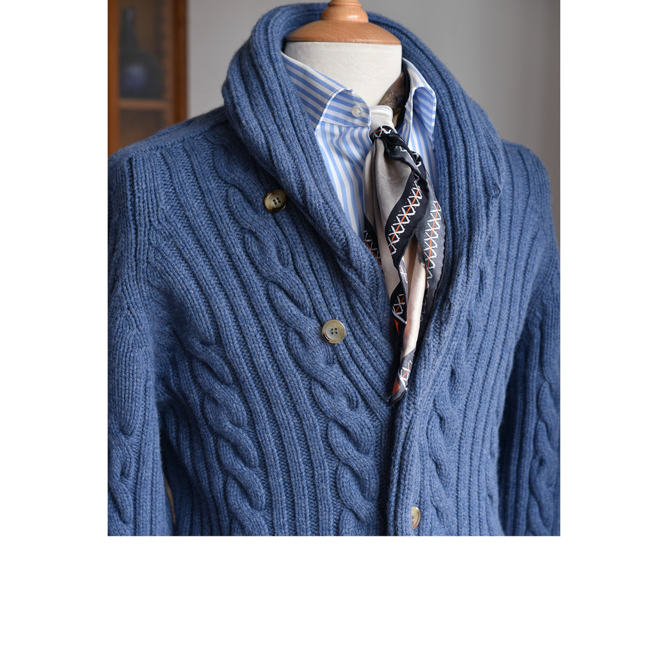 Amidé Hadelin | Lambswool cable knit shawl collar cardigan - blue_styed