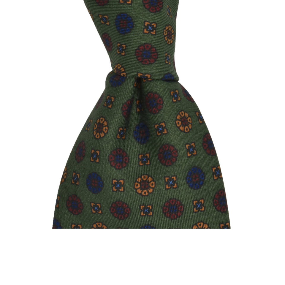 Amidé Hadelin | Handprinted ancient madder floral tie, Handmade in Italy - green_knot