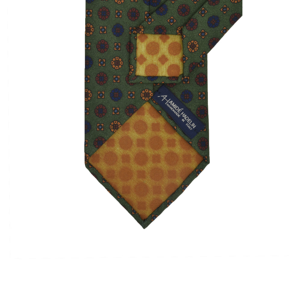 Amidé Hadelin | Handprinted ancient madder floral tie, Handmade in Italy - green_back