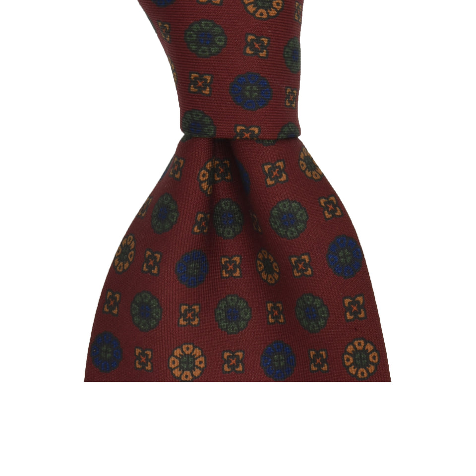 Amidé Hadelin | Wide handprinted ancient madder floral tie, Handmade in Italy - burgundy_knot