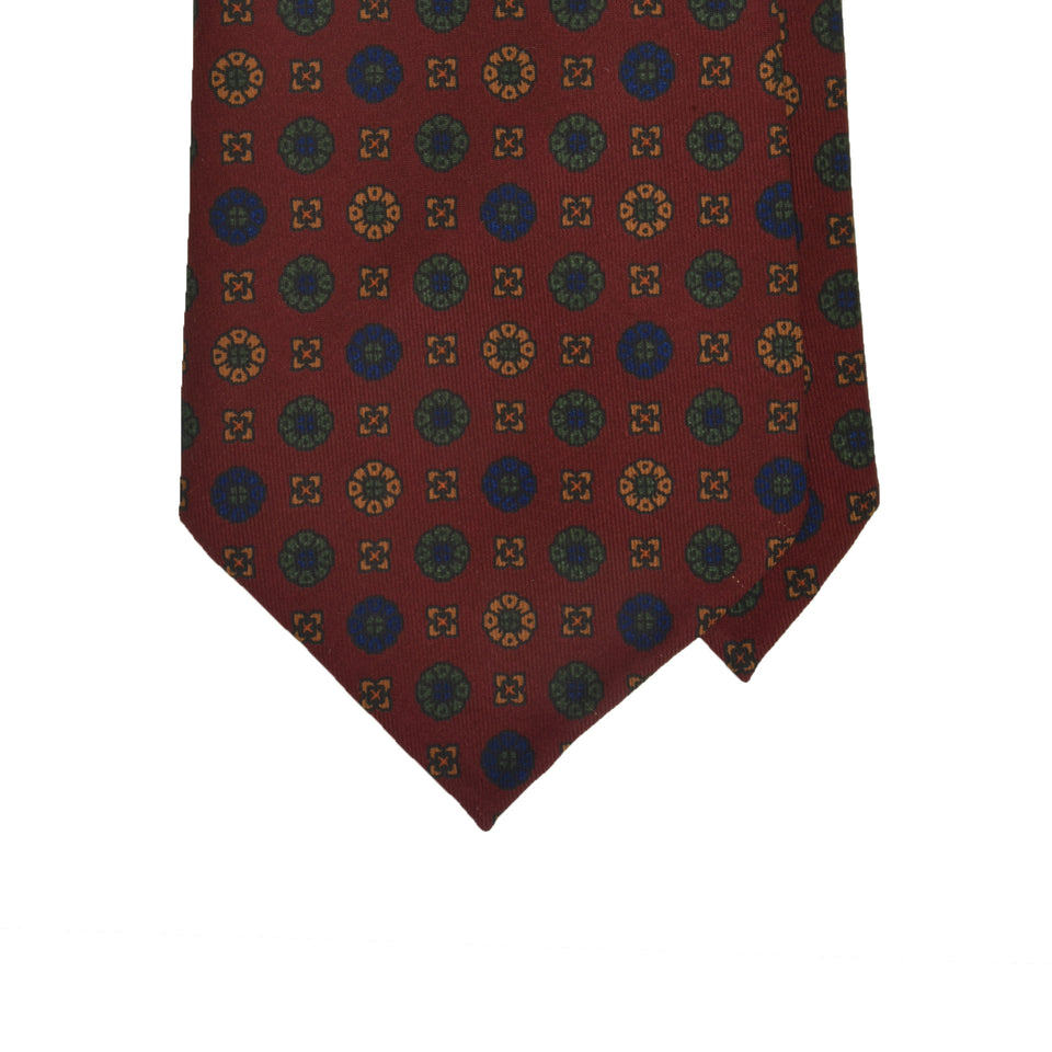 Amidé Hadelin | Wide handprinted ancient madder floral tie, Handmade in Italy - burgundy_tip