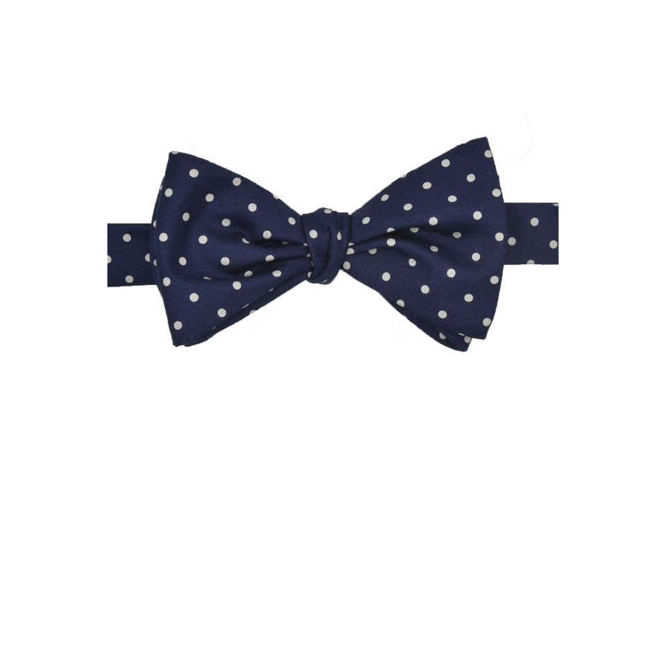 Amidé Hadelin  | Self tie silk polka dot bow tie, navy_full