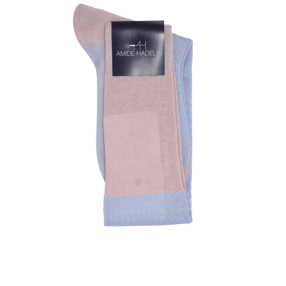 Amidé Hadelin | Knee high large herringbone cotton socks - pink/baby blue_fold
